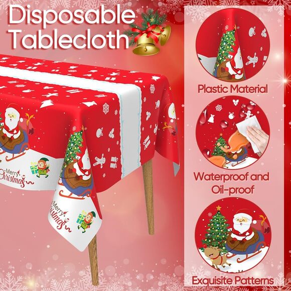 Christmas Tablecloth Plastic Disposable 54x108 Inches Set of Two Rectangle - Picture 4 of 4